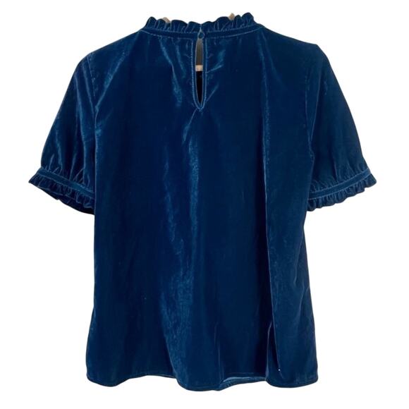 Gap Blouse Womens S Blue Velvet Ruffle Cottagecore Puff Sleeve Peasant Edwardian - Picture 2 of 4